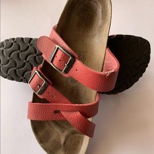 Women’s red Birkenstock sandals. Size 8